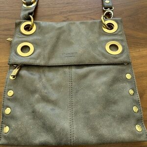 Hammitt Large Montana Pewter with Gold Hardware Leather Crossbody Bag